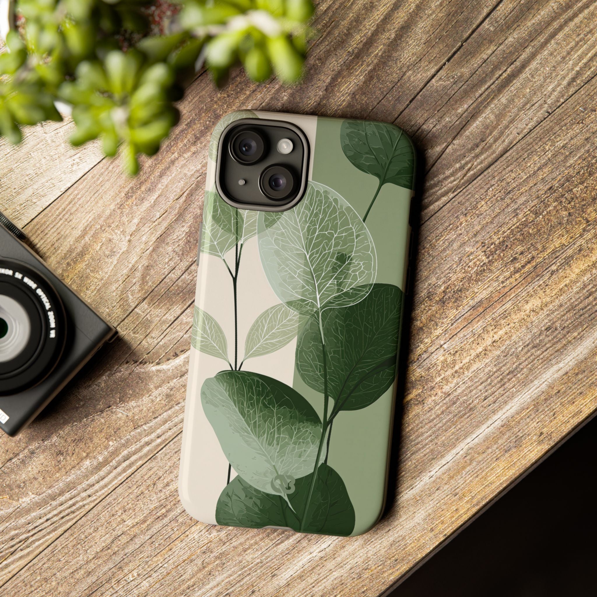 Green Tough Phone Case for iPhone - Sage Leaf Skeletals
