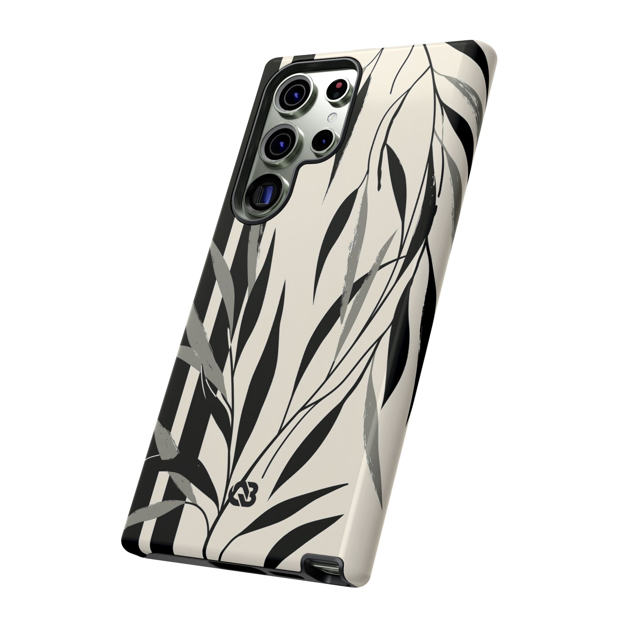 Beige Tough Phone Case for Samsung - Soot Leaf Sketch