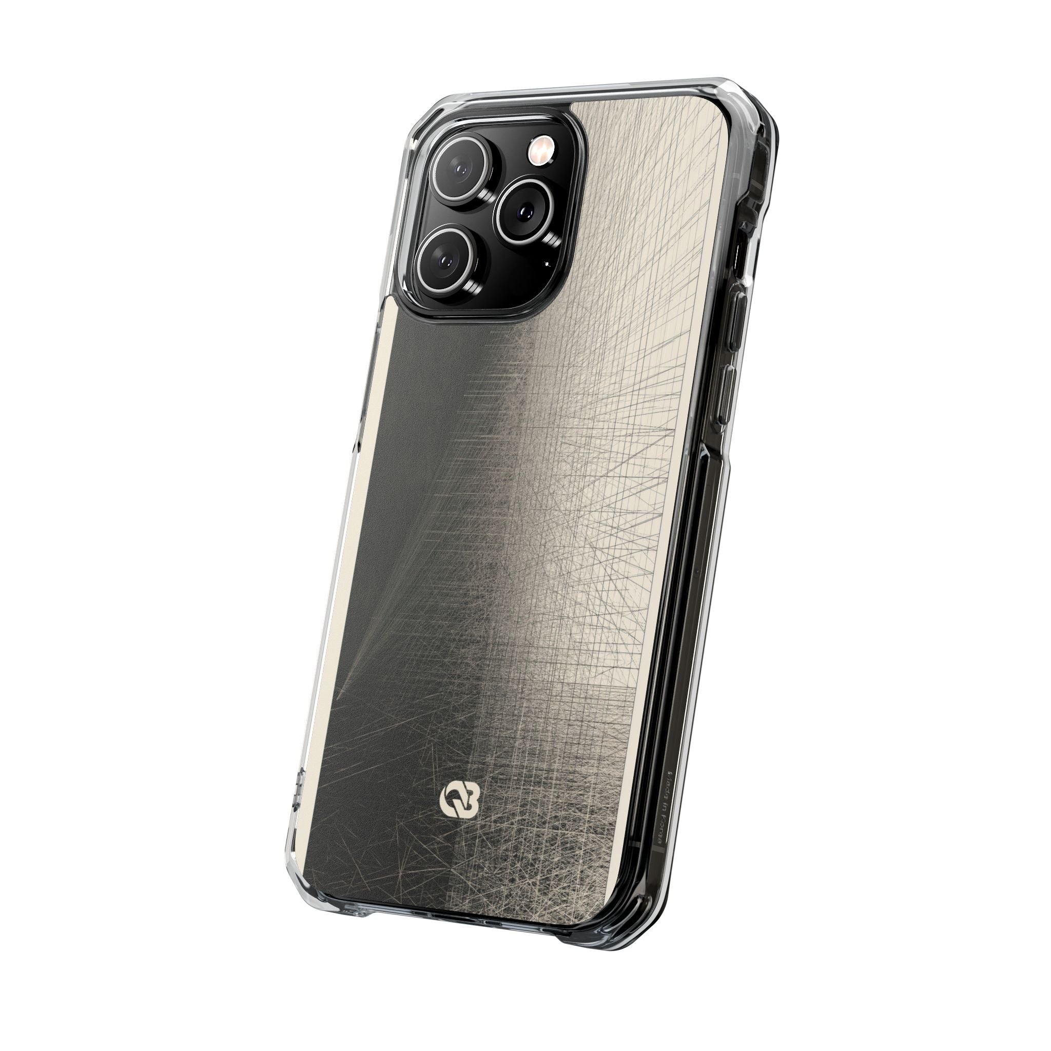 Beige Impact MagSafe Phone Case for iPhone - Brutalist Graphite Grid