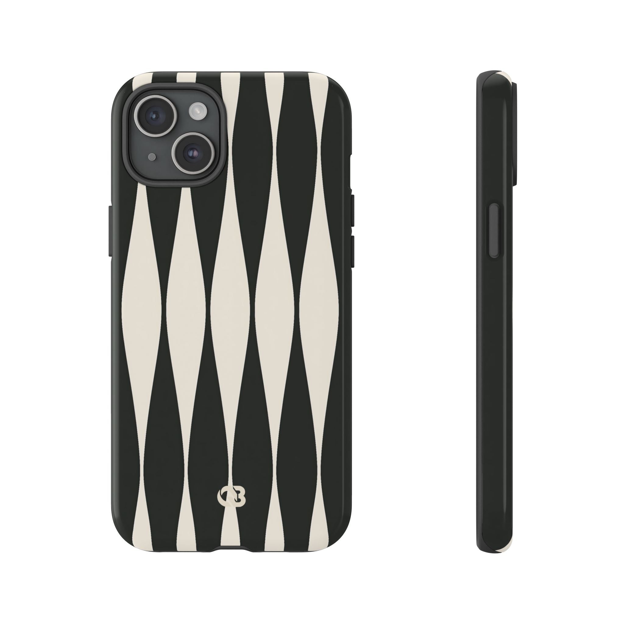 Black Tough Phone Case for iPhone - Ivory Spindle Grid