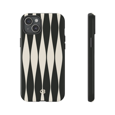 Black Tough Phone Case for iPhone - Ivory Spindle Grid