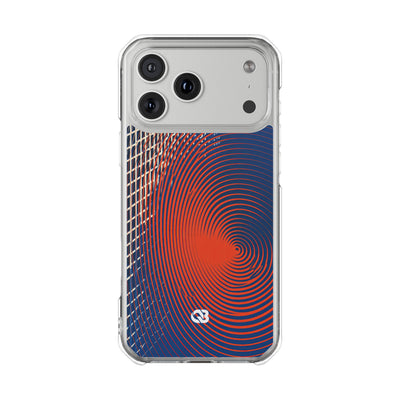 Blue Impact MagSafe Phone Case for iPhone - Orange Orbit Grid