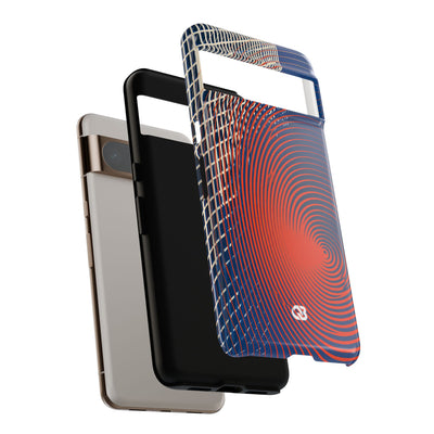 Blue Tough Phone Case for Google Pixel - Orange Orbit Grid