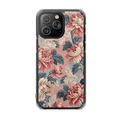 Blush Peony Jacquard · Clear Impact Magnetic Phone Case for iPhone ·  Pink