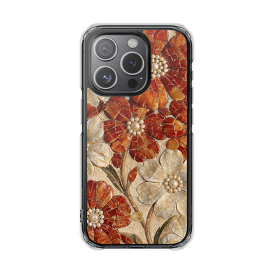 Carnelian Pearl Bloom · Clear Impact Magnetic Phone Case for iPhone · Orange