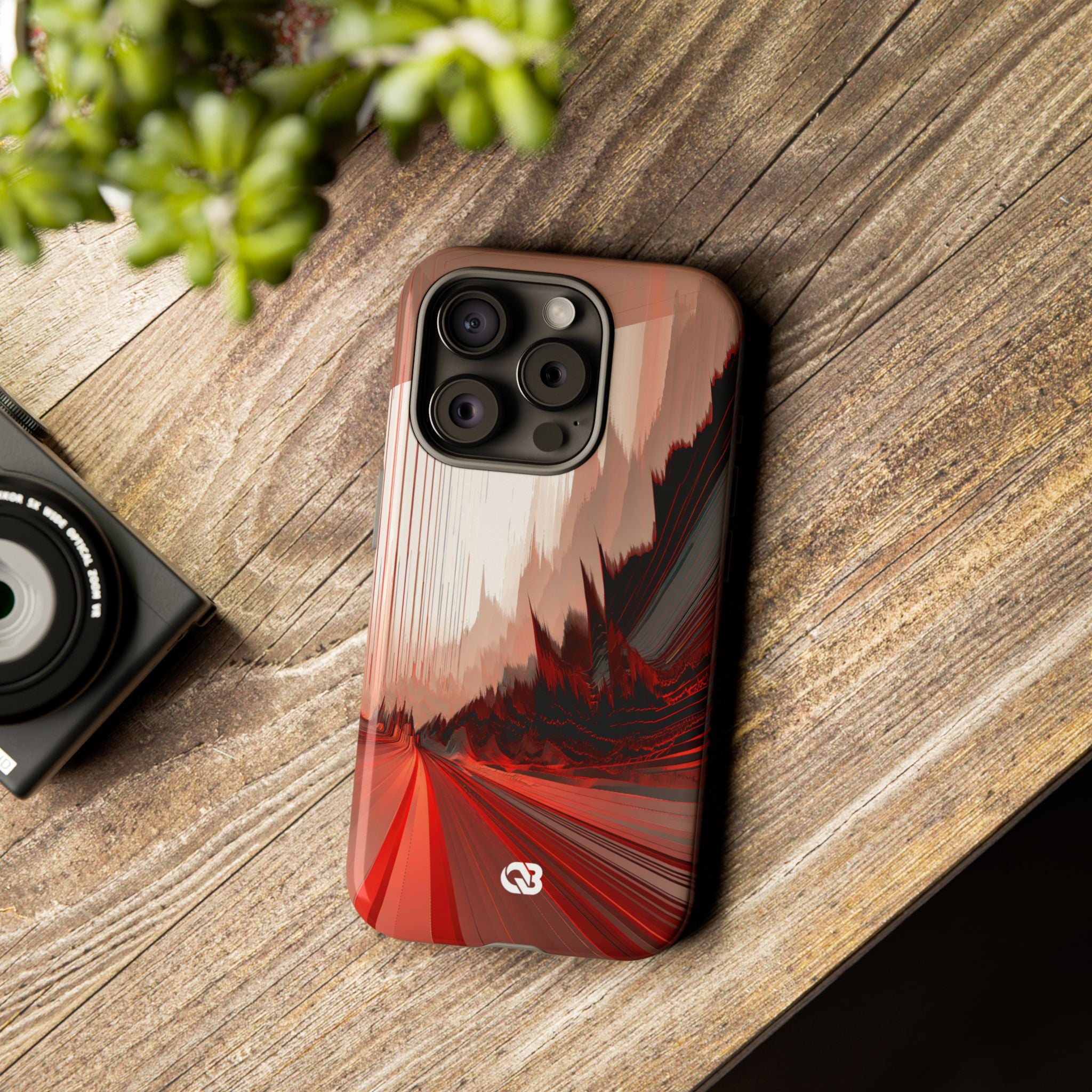 Red Tough Phone Case for iPhone - Crimson Pulse Horizon