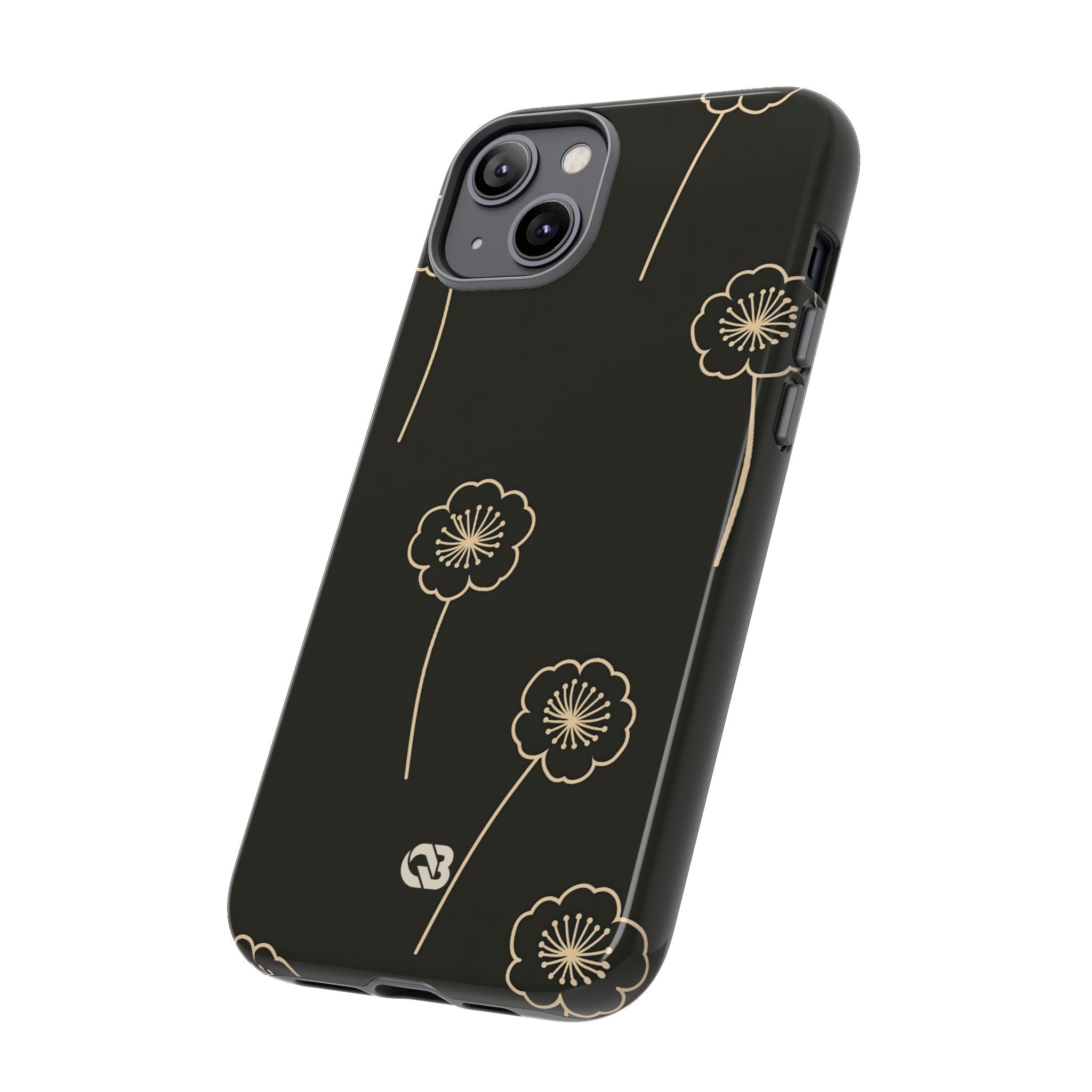 Black Tough Phone Case for iPhone - Obsidian Sand Petals