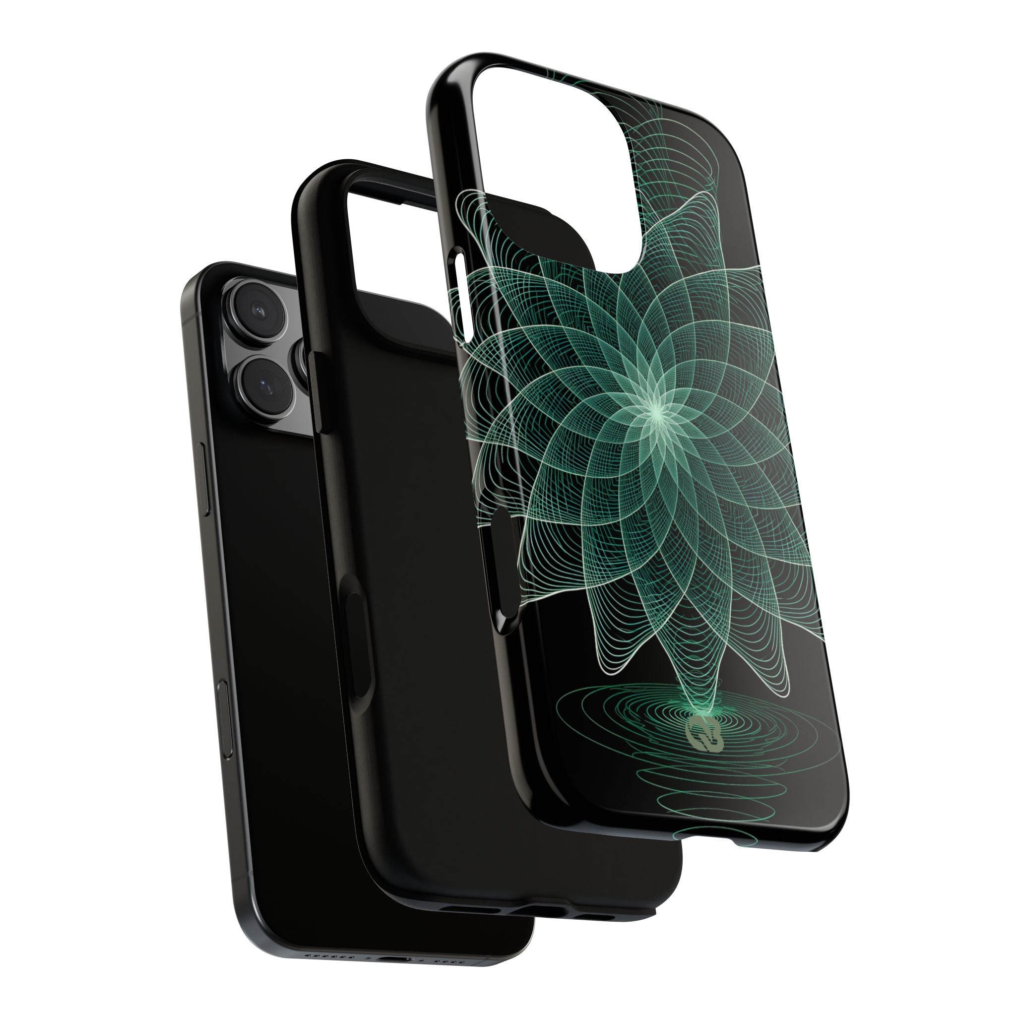 Green Tough Phone Case for iPhone - Cyan Signal Bloom