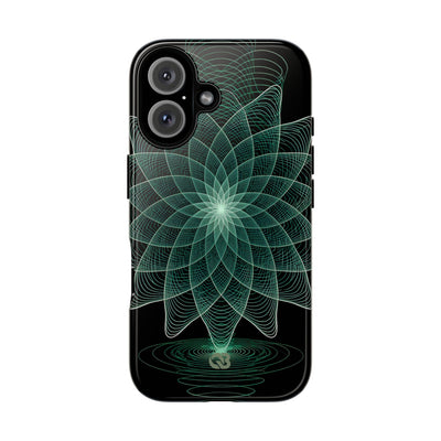 Green Tough Phone Case for iPhone - Cyan Signal Bloom