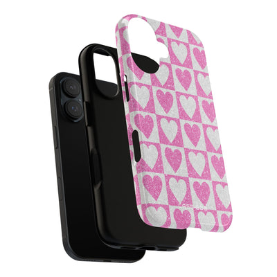 Glitter Heart Grid iPhone 16 Cover - Tough