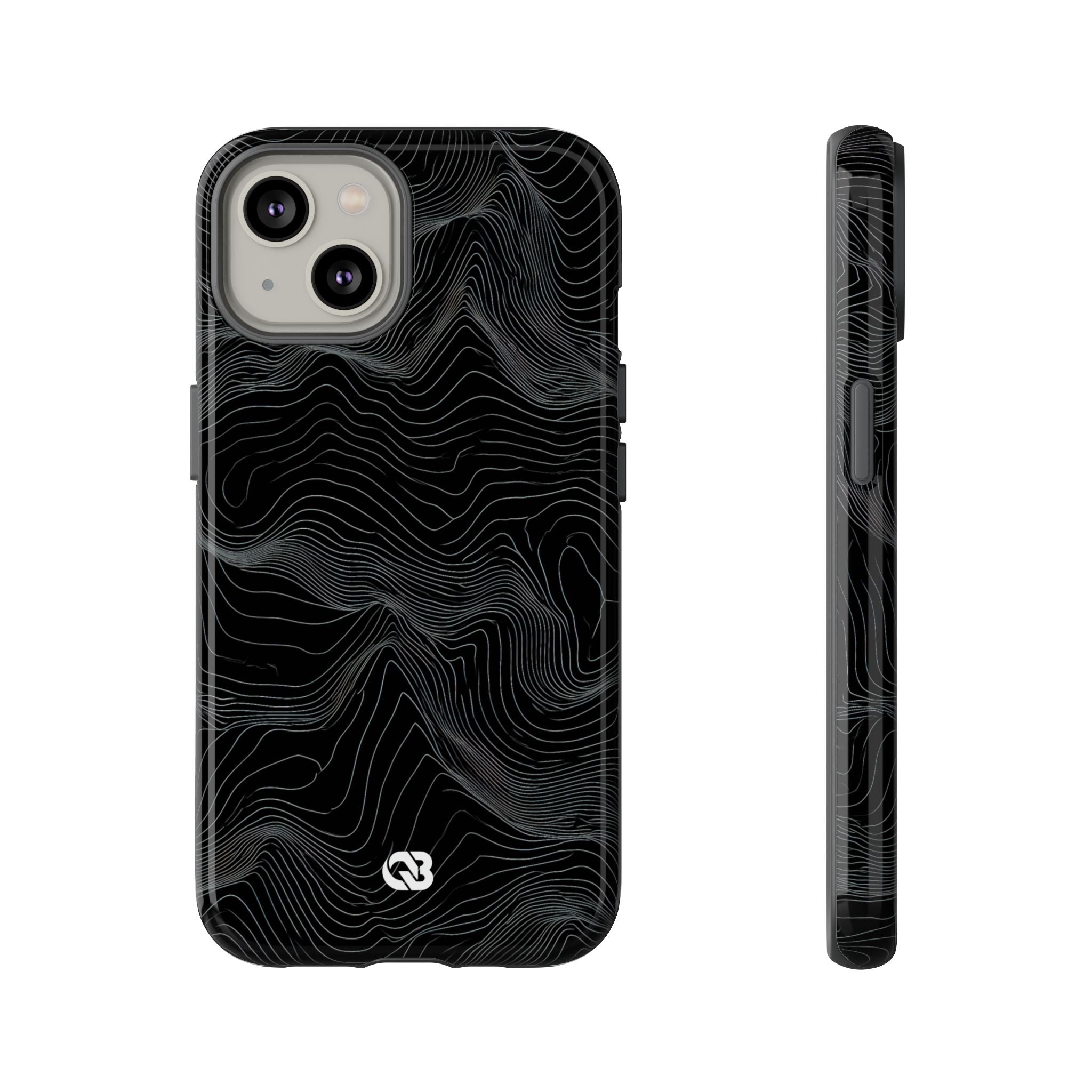 Black Tough Phone Case for iPhone - Obsidian Topo Wireframe