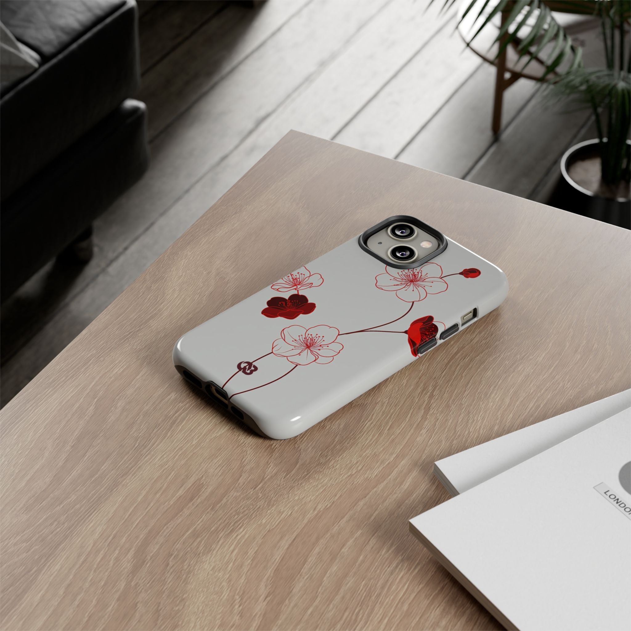 Red Tough Phone Case for iPhone - Kyoto Ember Bloom