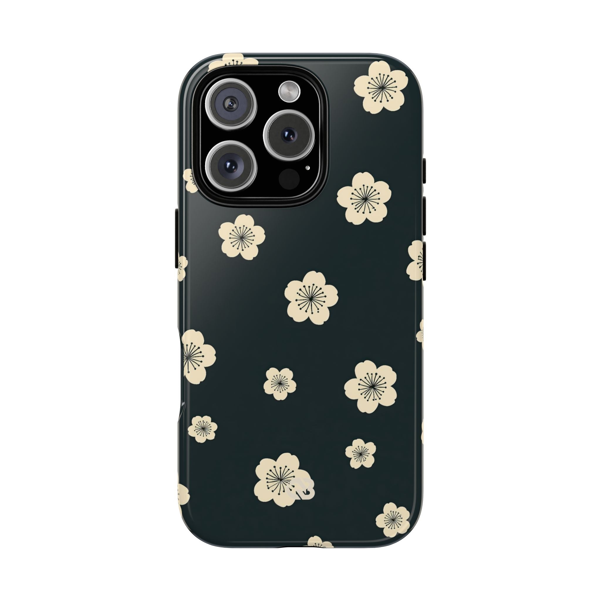 Teal Tough Phone Case for iPhone - Obsidian Cream Petals