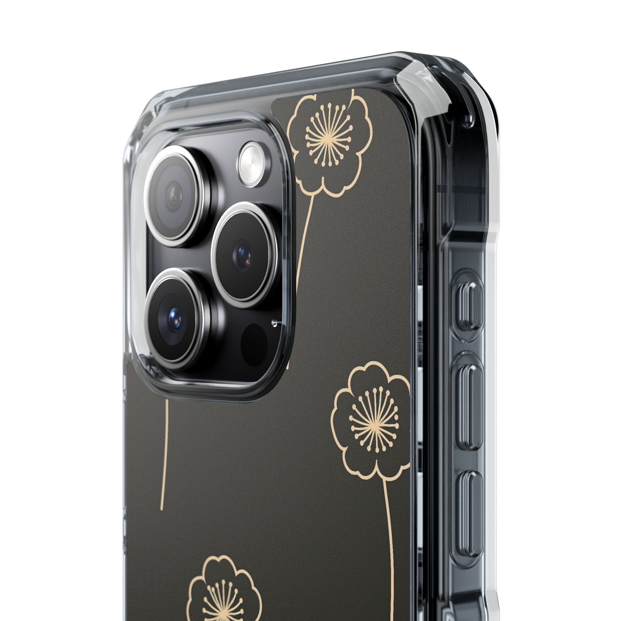 Black Impact MagSafe Phone Case for iPhone - Obsidian Sand Petals