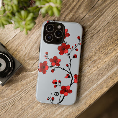Grey Tough Phone Case for iPhone - Crimson Blossom Onyx