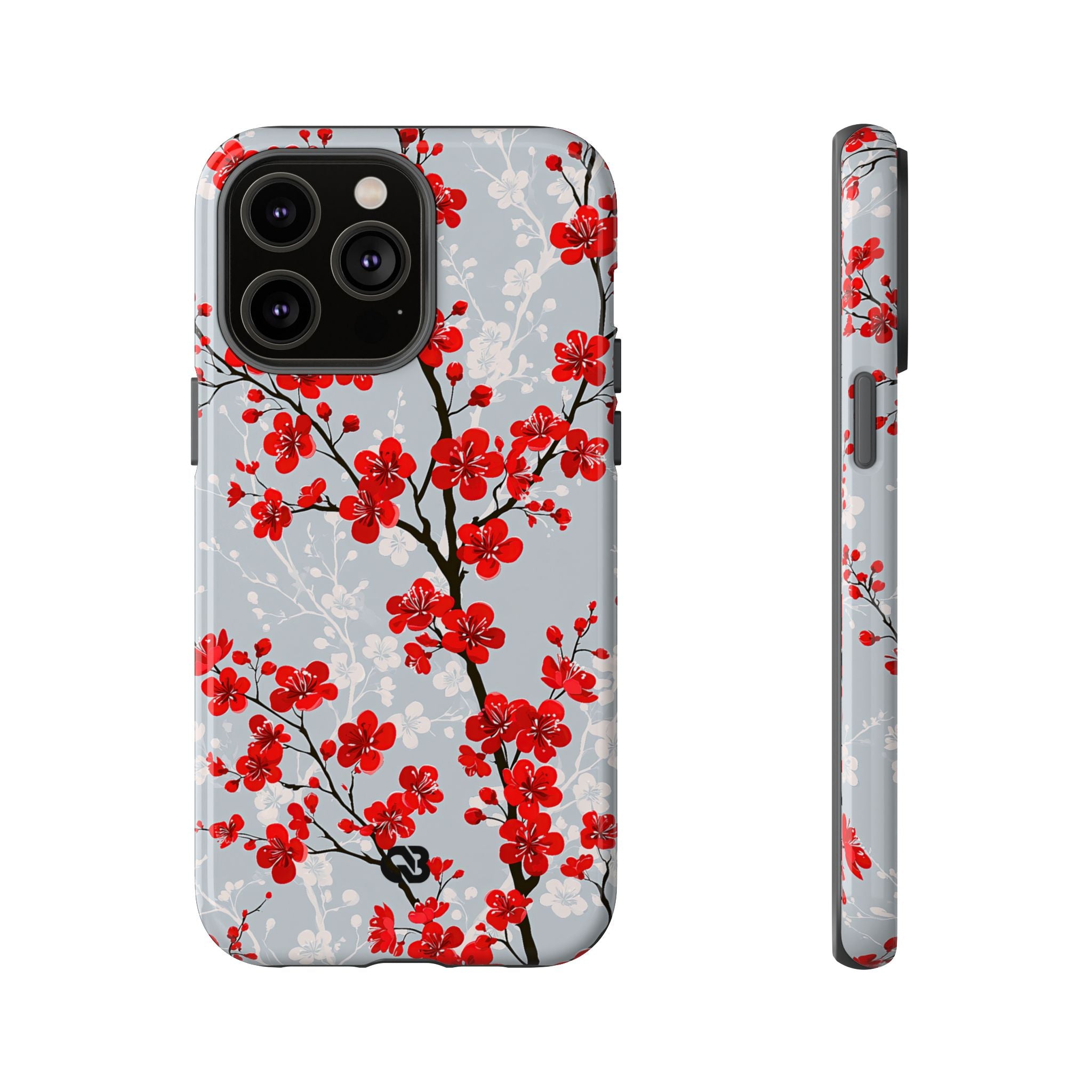 Grey Tough Phone Case for iPhone - Crimson Sakura Slate