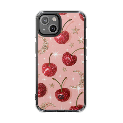 Bedazzled Ruby Cherries · Clear Impact Magnetic Phone Case for iPhone · Pink