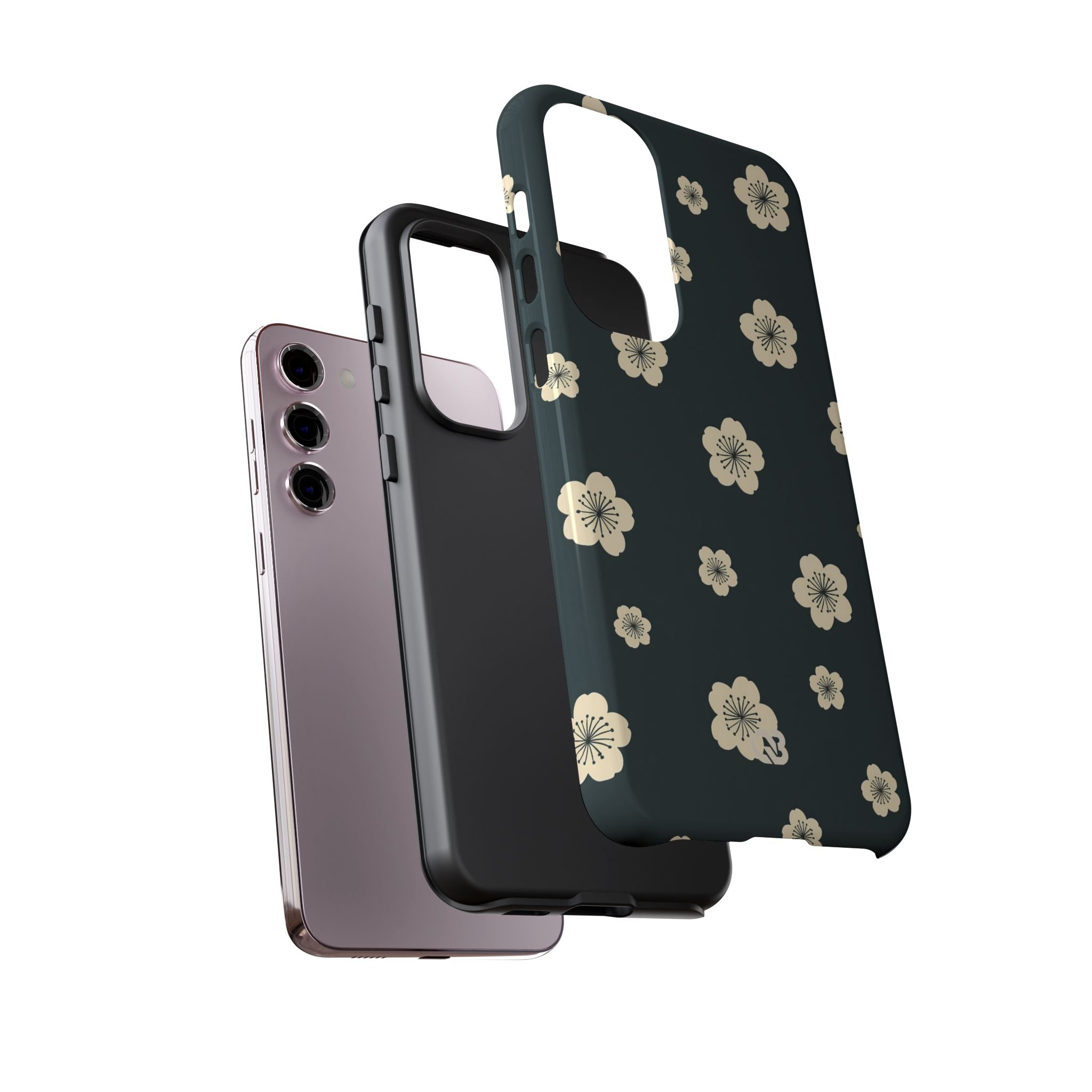Teal Tough Phone Case for Samsung - Obsidian Cream Petals