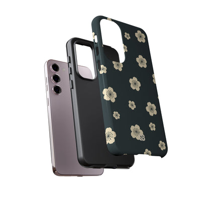 Teal Tough Phone Case for Samsung - Obsidian Cream Petals