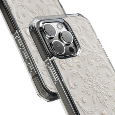 White Impact MagSafe Phone Case for iPhone - Alabaster Floral Relief