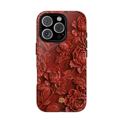 Cinnabar Peony Relief · Tough 2.0 Magnetic Phone Case for iPhone · Red
