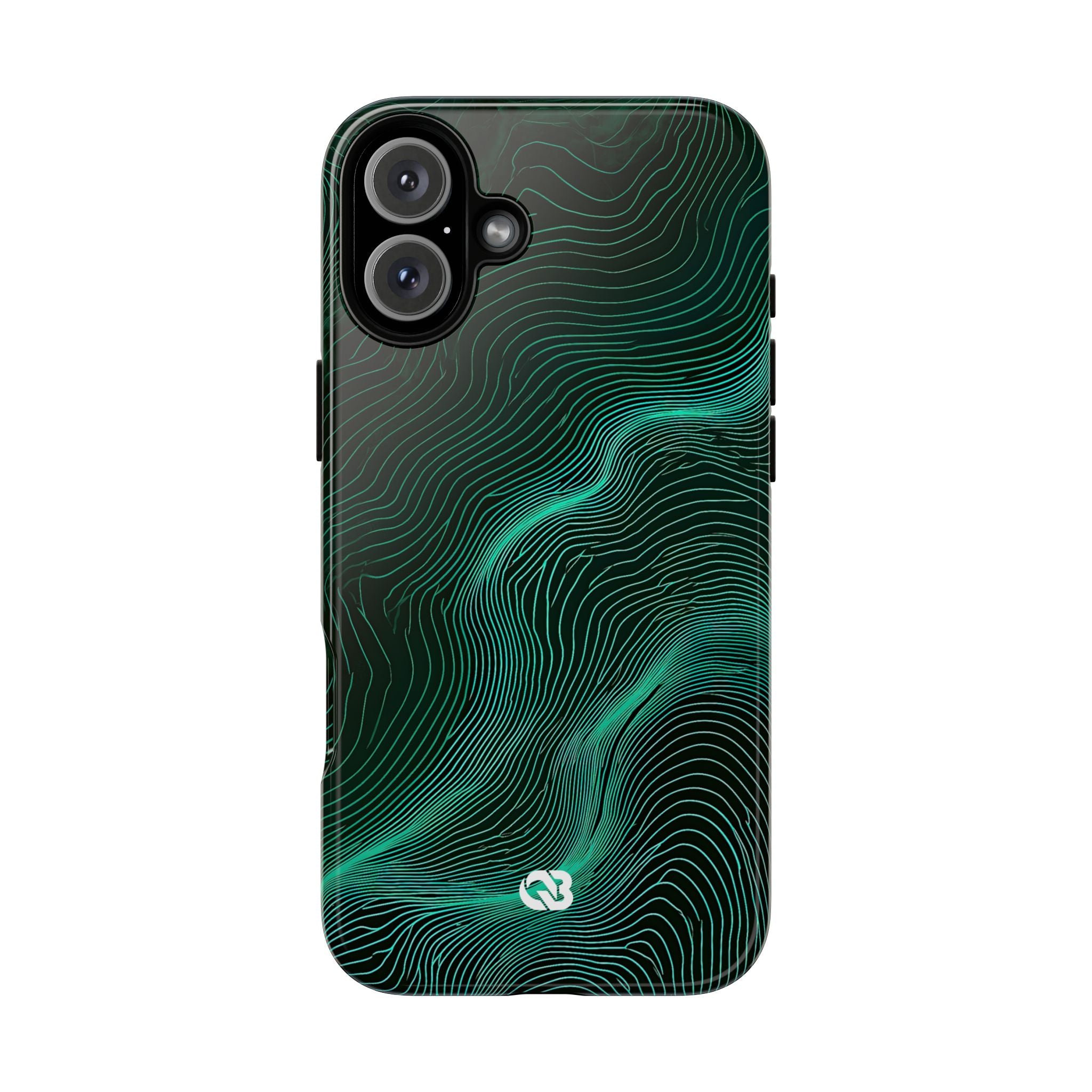 Teal Tough Phone Case for iPhone - Neon Jade Contour