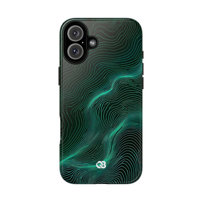 Teal Tough Phone Case for iPhone - Neon Jade Contour