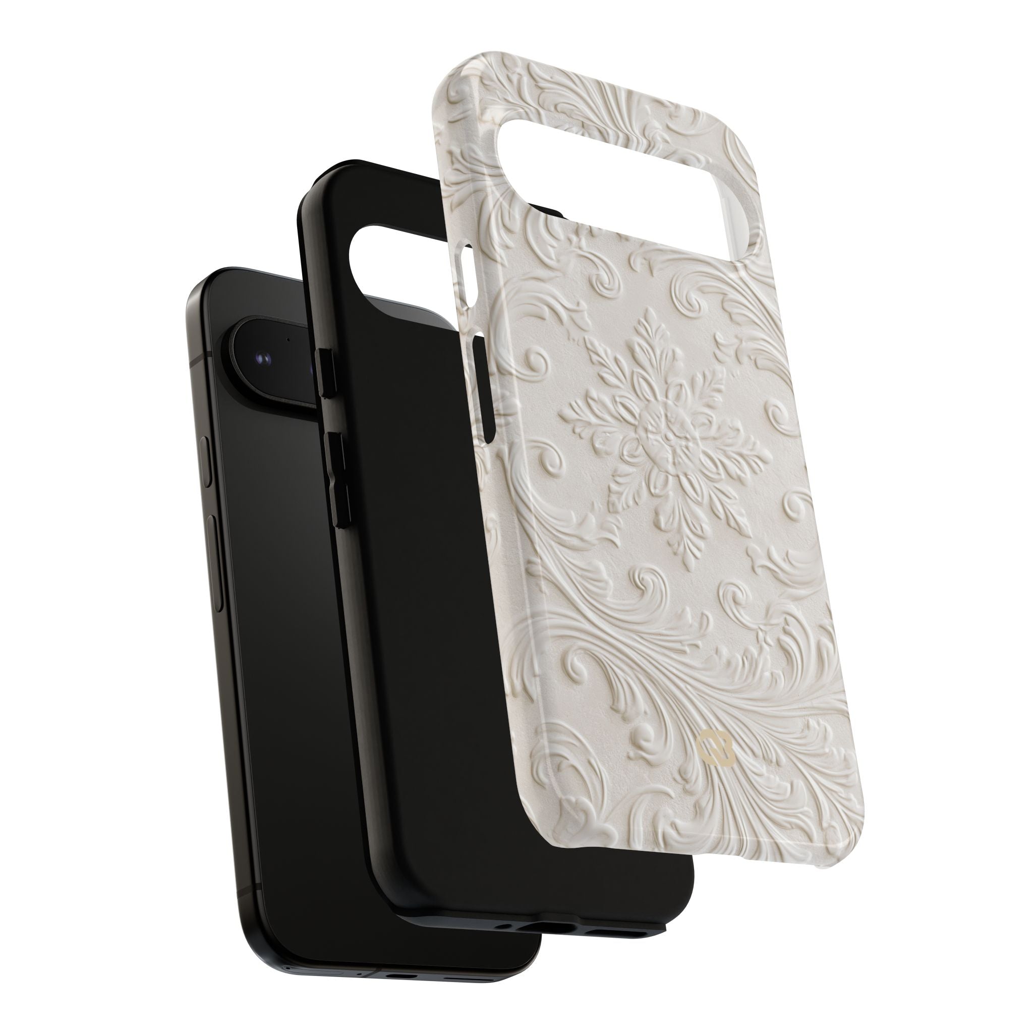 White Tough Phone Case for Google Pixel - Alabaster Floral Relief