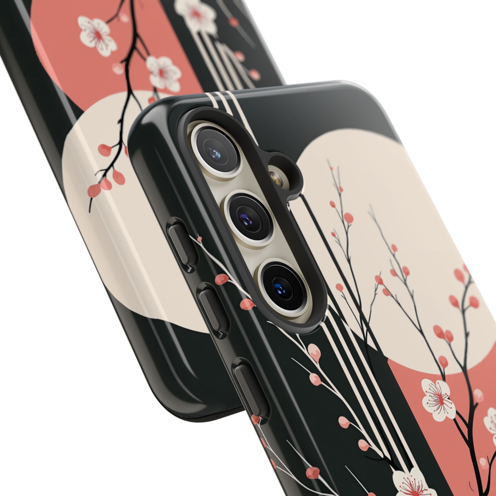 Black Tough Phone Case for Samsung - Kyoto Midnight Blossom