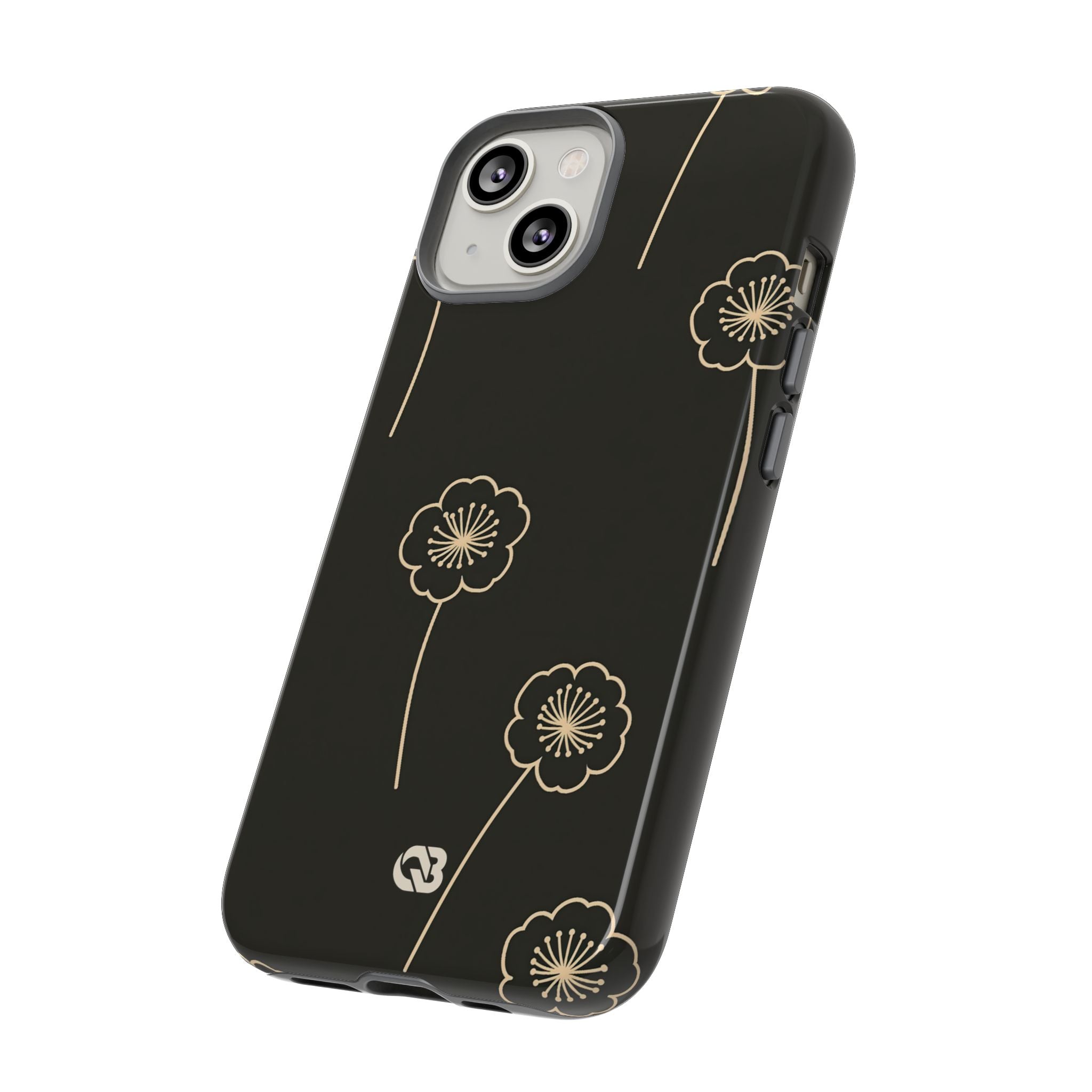 Black Tough Phone Case for iPhone - Obsidian Sand Petals