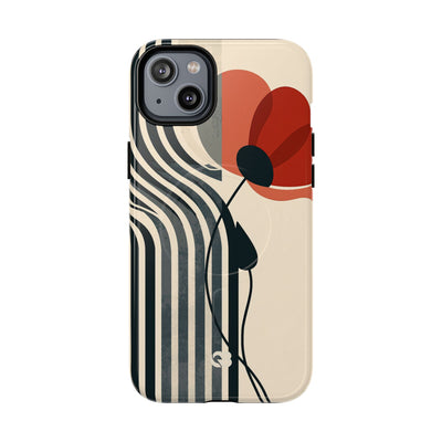 Beige Tough 2.0 Magsafe Phone Case for iPhone - Crimson Line Bloom