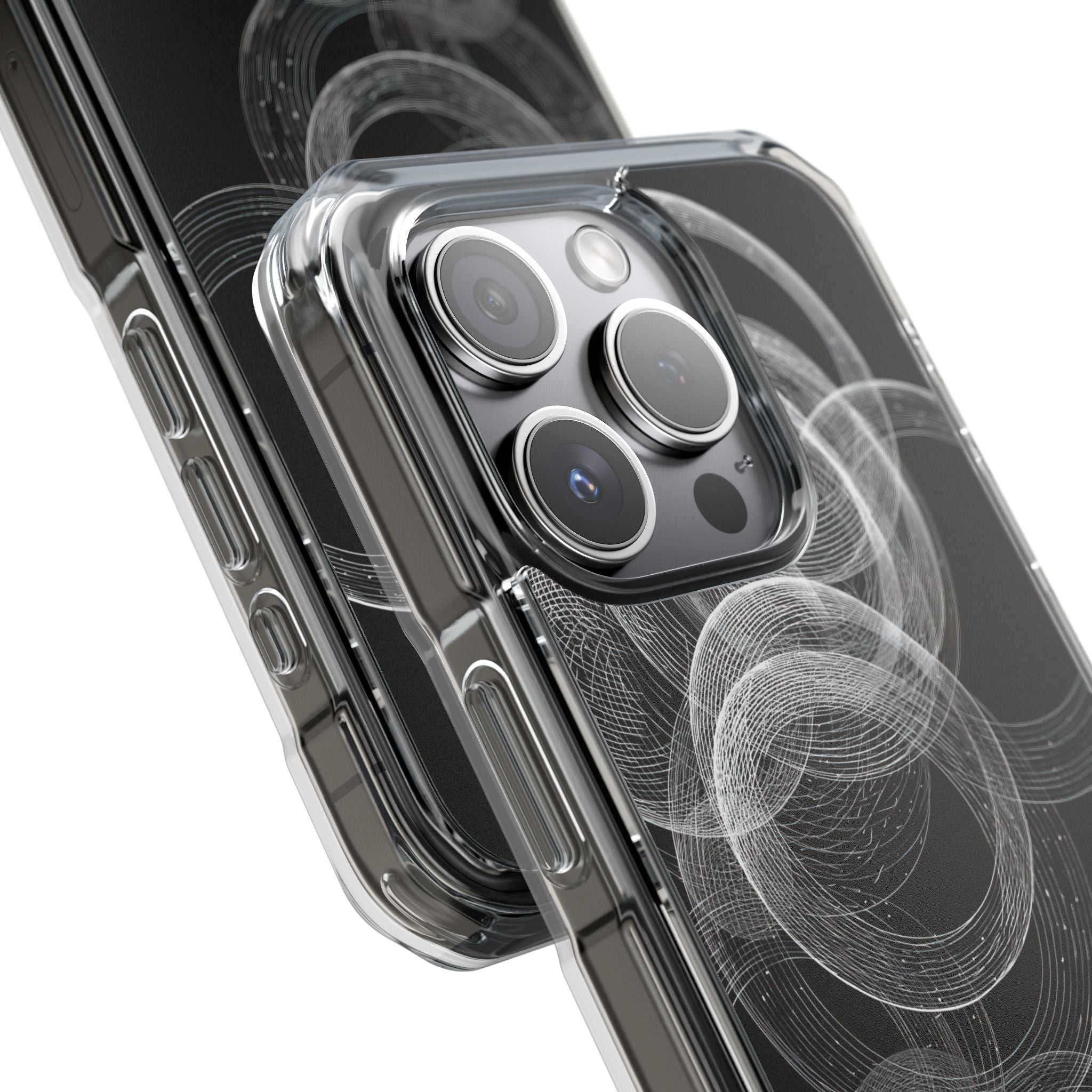 Black Impact MagSafe Phone Case for iPhone - Kinetic Wireframe Orbit