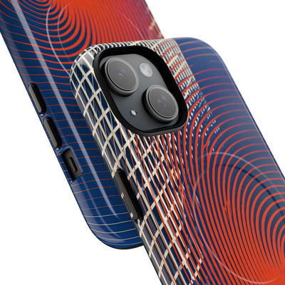 Blue Tough 2.0 Magsafe Phone Case for iPhone - Orange Orbit Grid