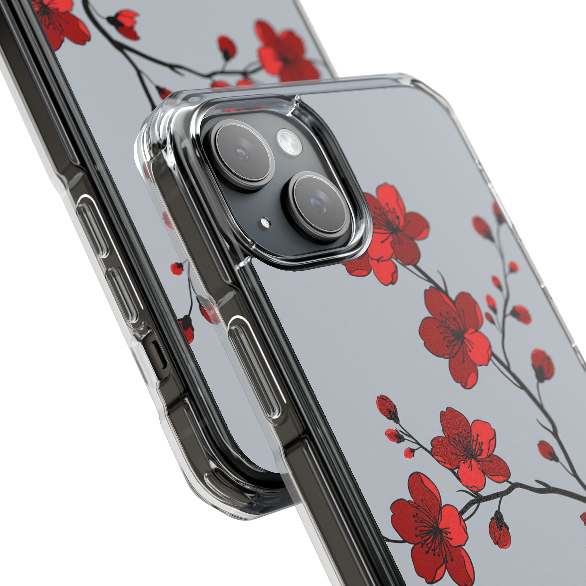 Grey Impact MagSafe Phone Case for iPhone - Crimson Blossom Onyx