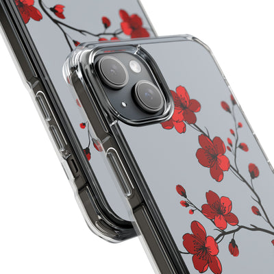 Grey Impact MagSafe Phone Case for iPhone - Crimson Blossom Onyx