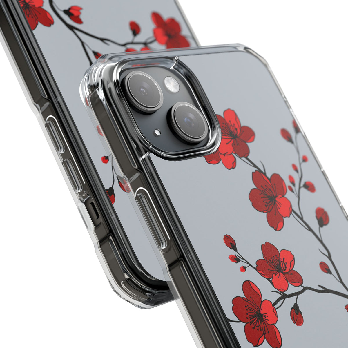 Scarlet Plum Blossom · Clear Impact Magnetic Phone Case for iPhone ·  Red