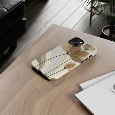 Beige Tough Phone Case for iPhone - Muted Ochre Petals