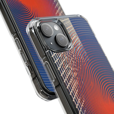 Blue Impact MagSafe Phone Case for iPhone - Orange Orbit Grid