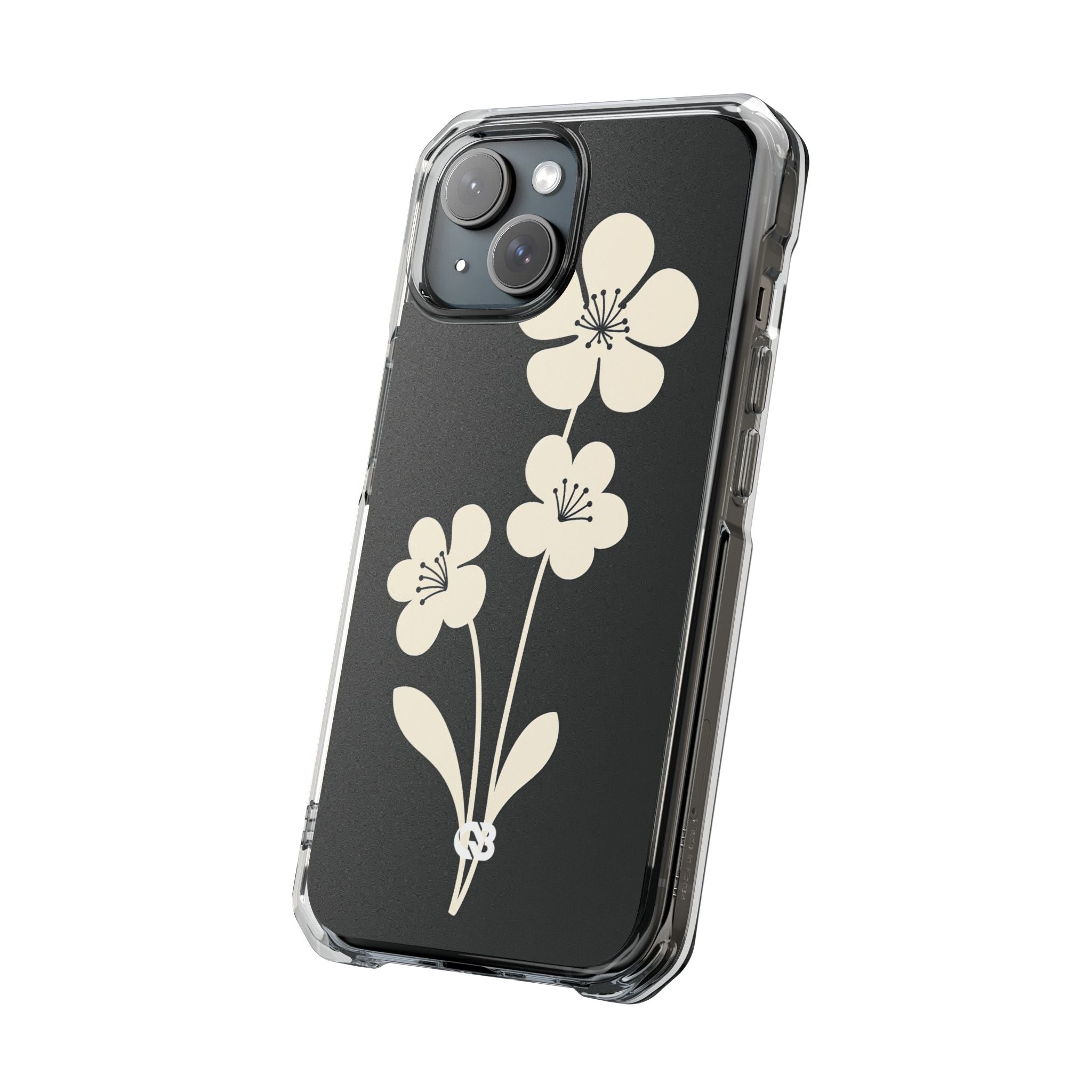 Black Impact MagSafe Phone Case for iPhone - Obsidian Cream Bloom