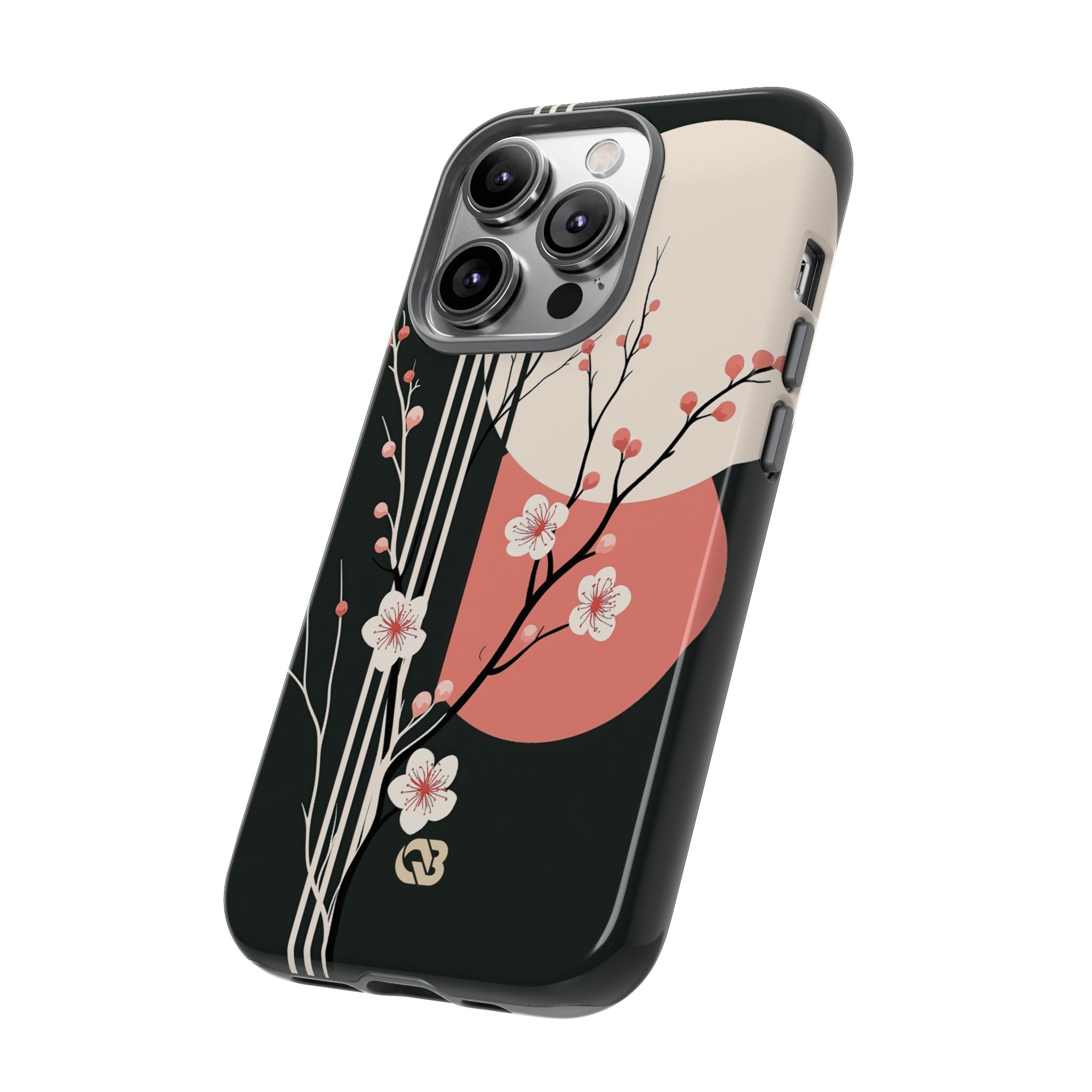 Black Tough Phone Case for iPhone - Kyoto Midnight Blossom