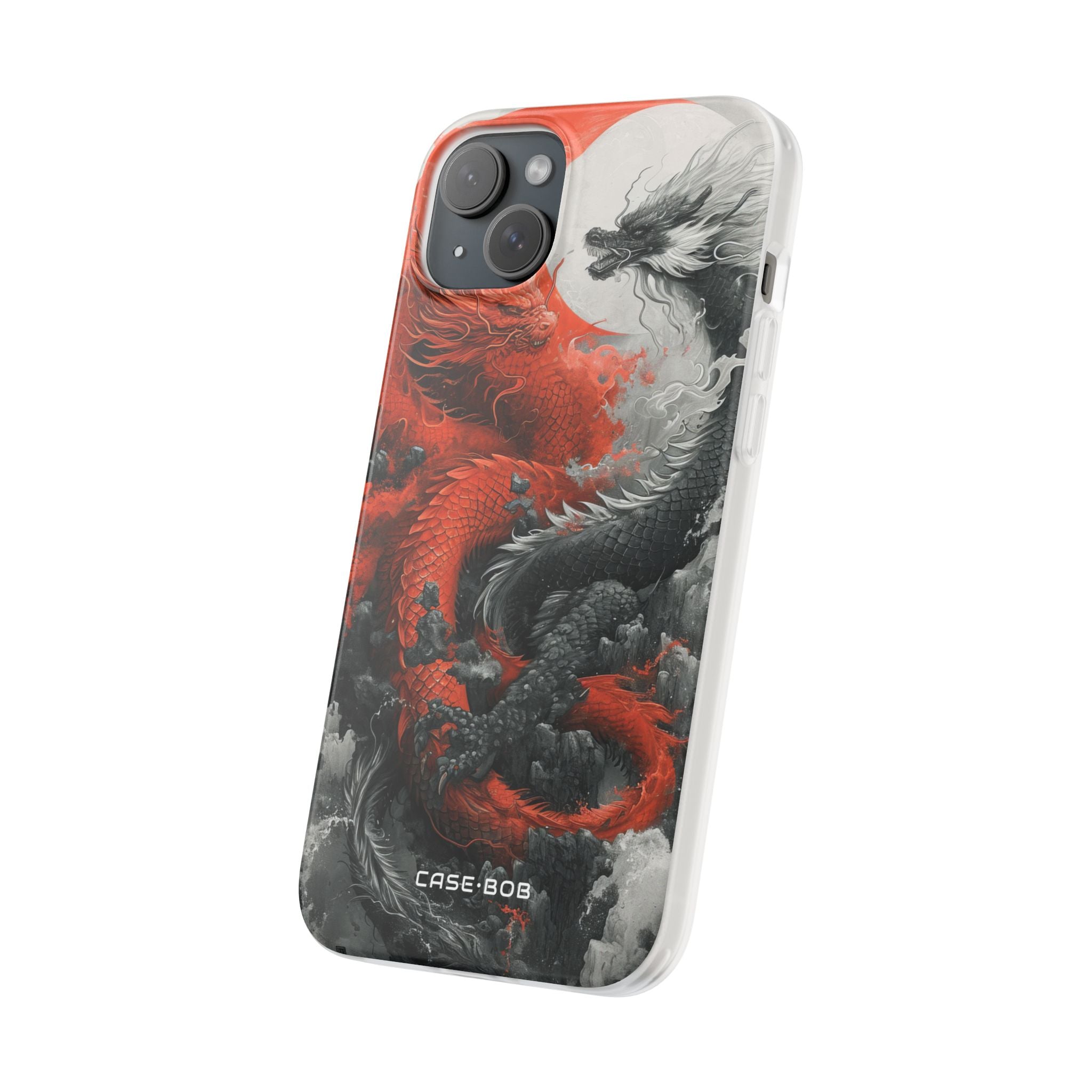Twin Dragons Crimson iPhone 15 Plus Cover - Blød