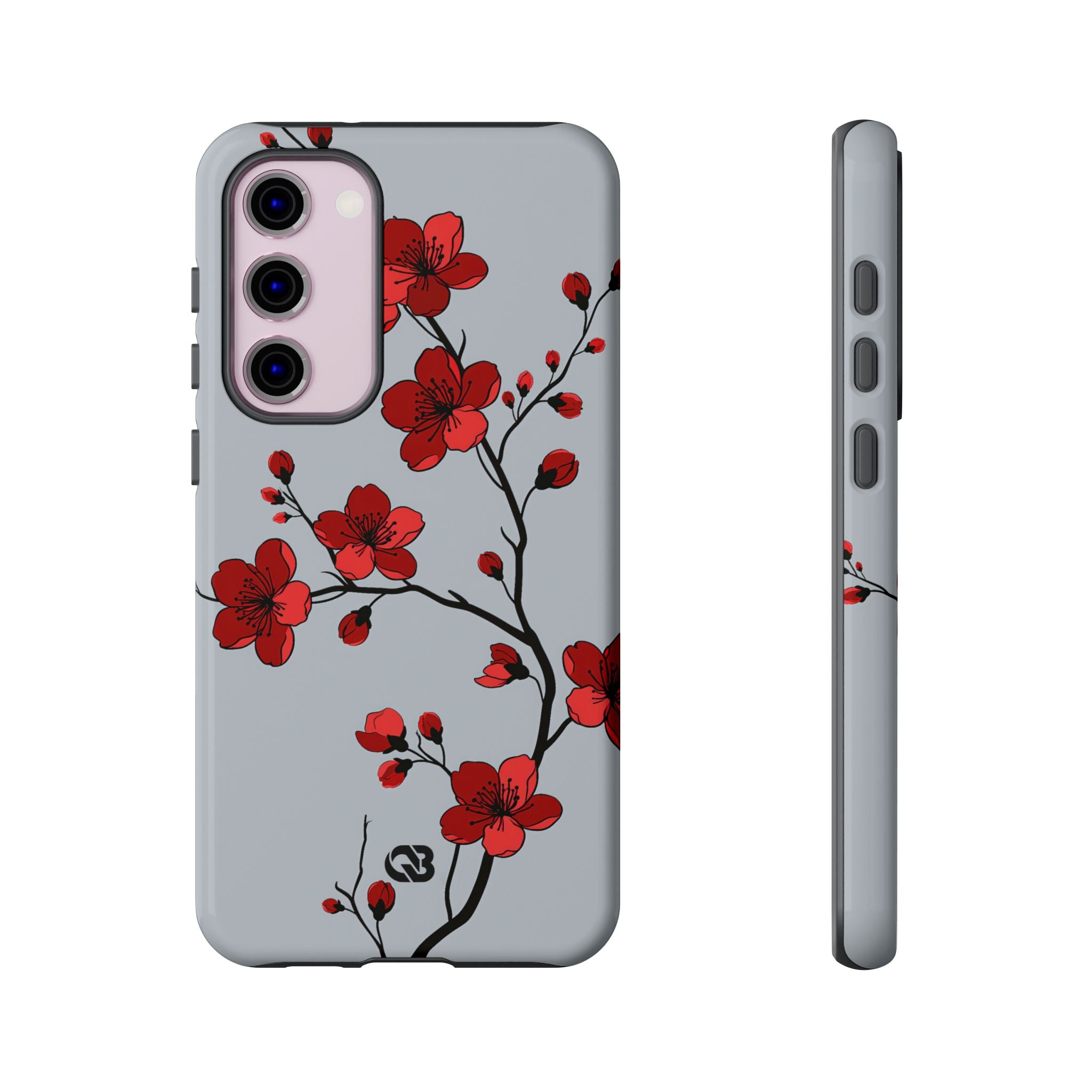 Grey Tough Phone Case for Samsung - Crimson Blossom Onyx