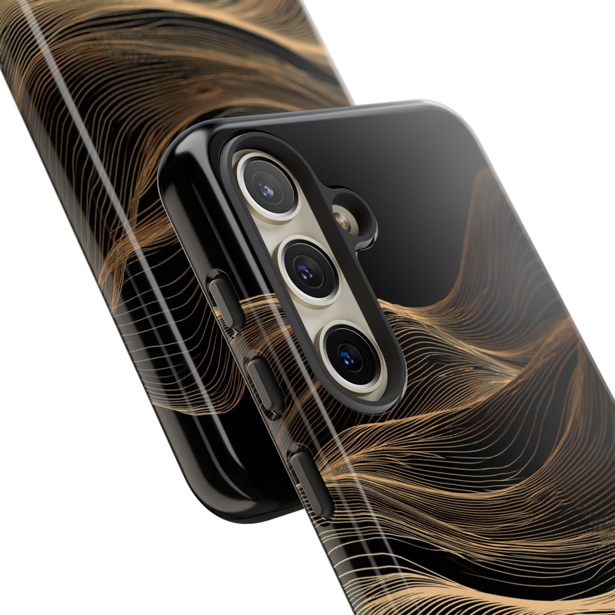 Black Tough Phone Case for Samsung - Copper Topo Ridge
