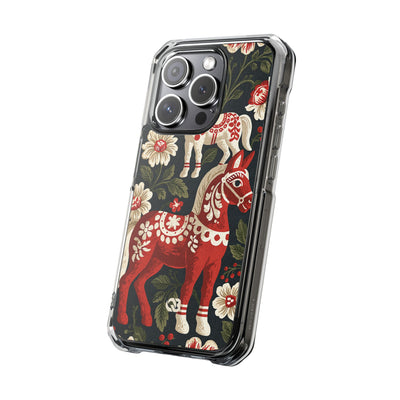 Nordic Dala Meadow · Clear Impact Magnetic Phone Case for iPhone · Red