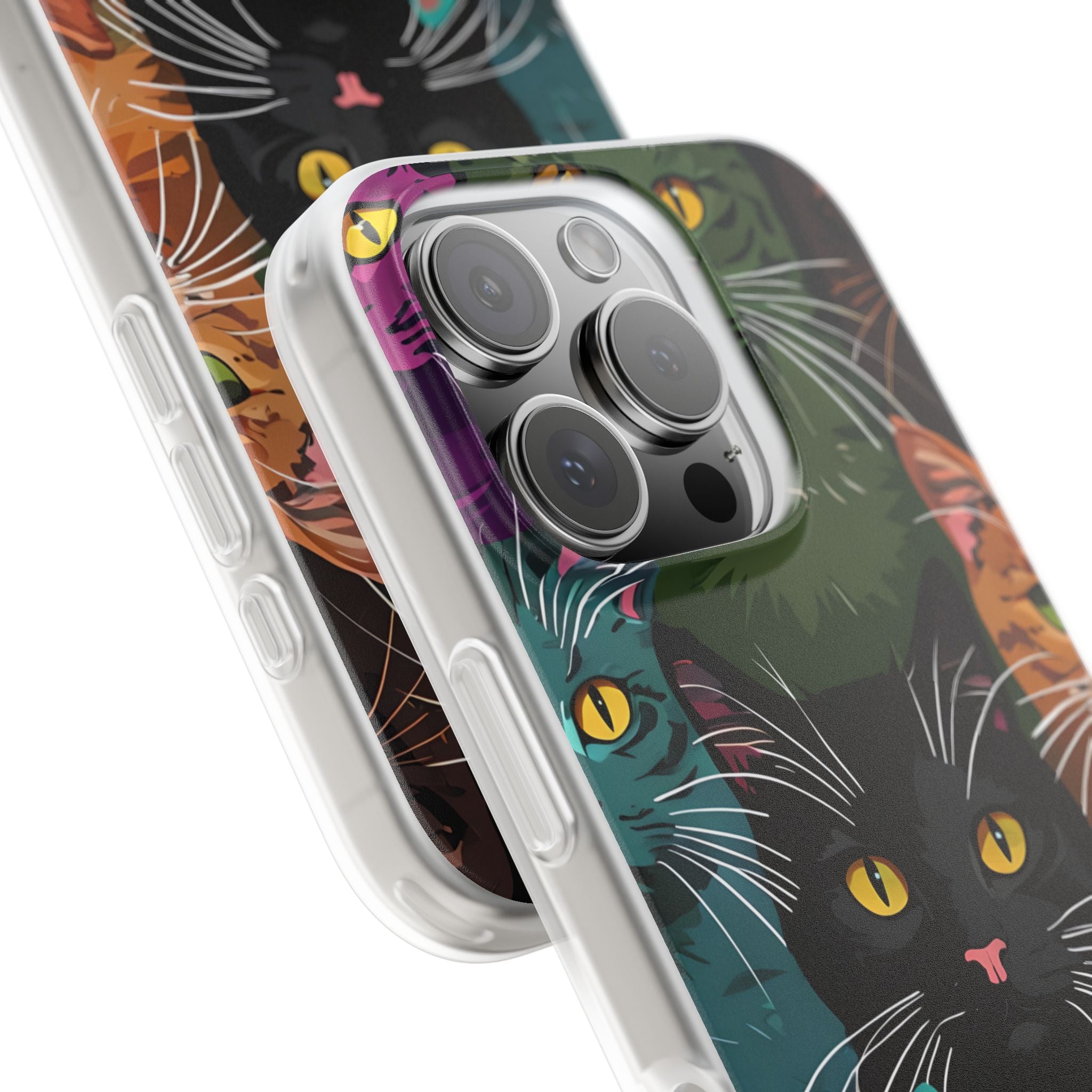 Teal Cat Grid iPhone 16 Pro Case - Soft