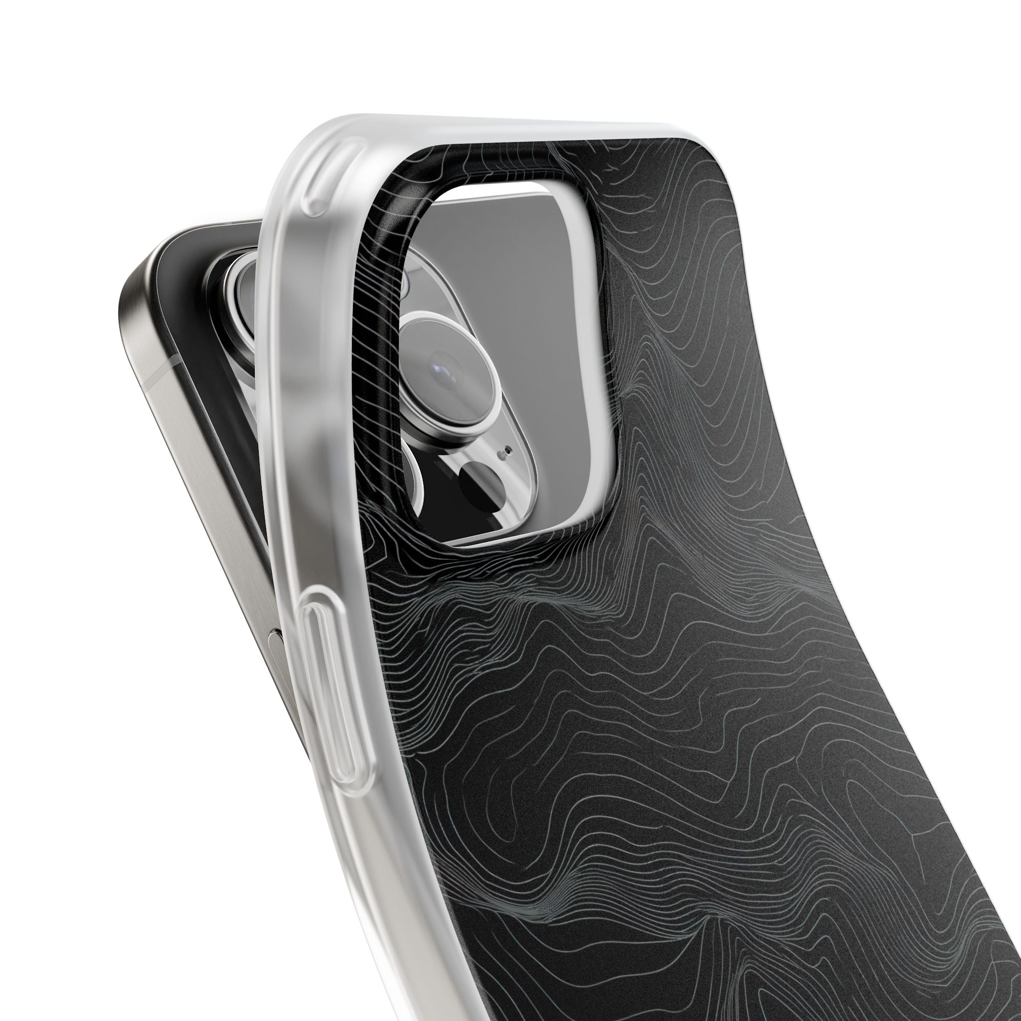 Black Lite Phone Case for iPhone - Obsidian Topo Wireframe