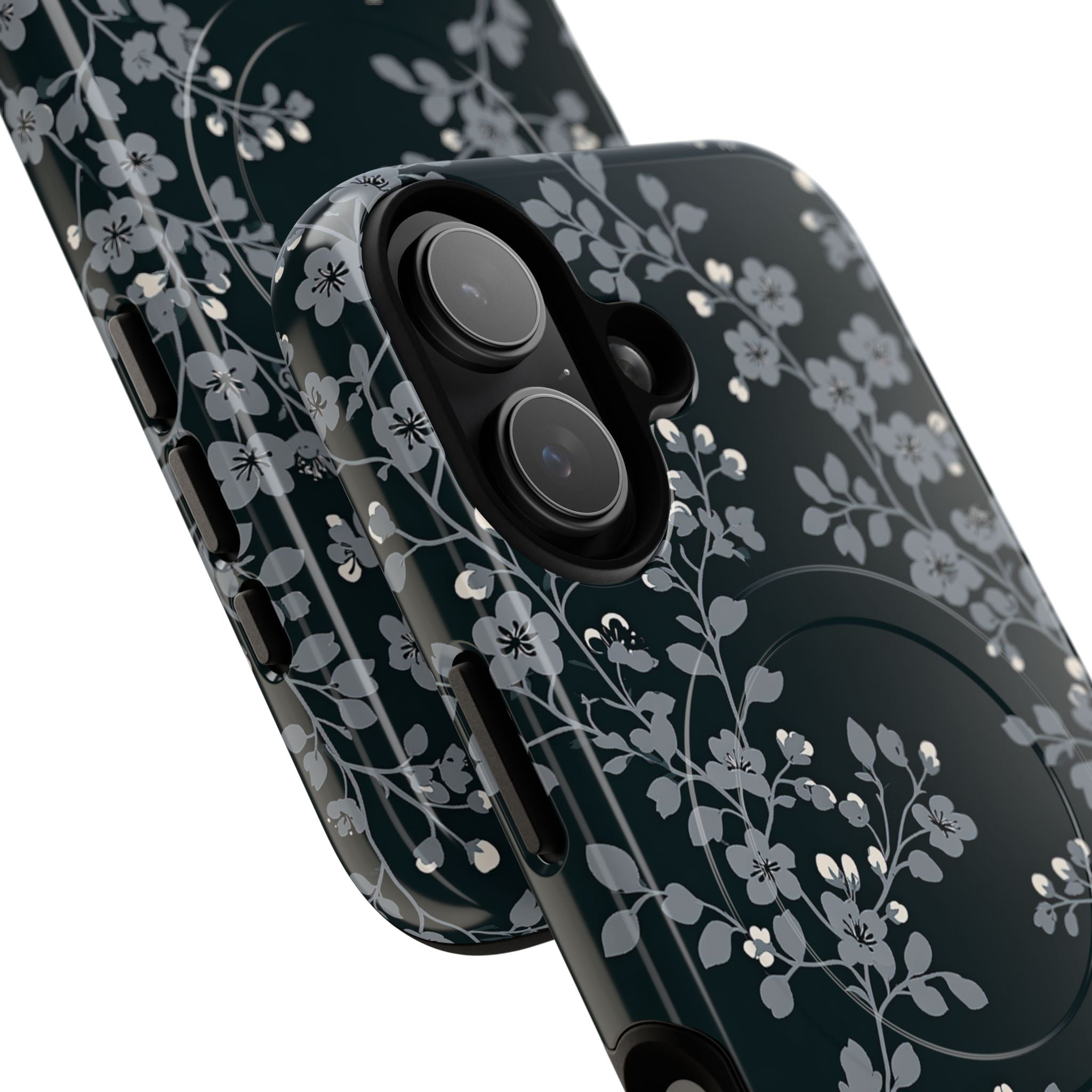 Black Tough 2.0 Magsafe Phone Case for iPhone - Midnight Slate Blossom