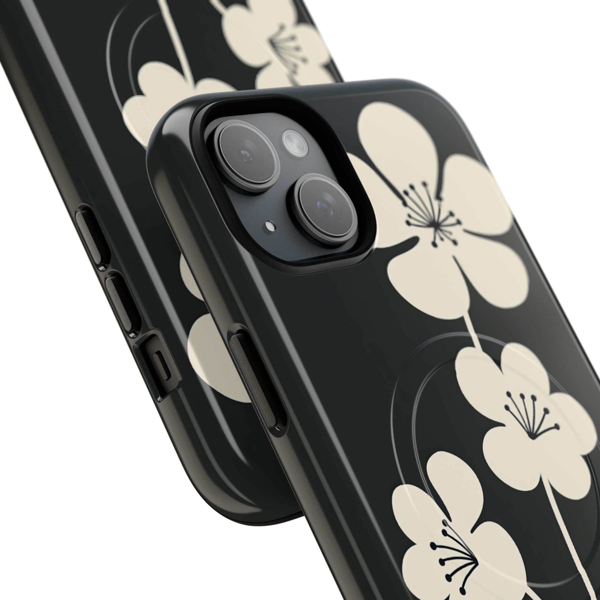 Black Tough 2.0 Magsafe Phone Case for iPhone - Obsidian Cream Bloom