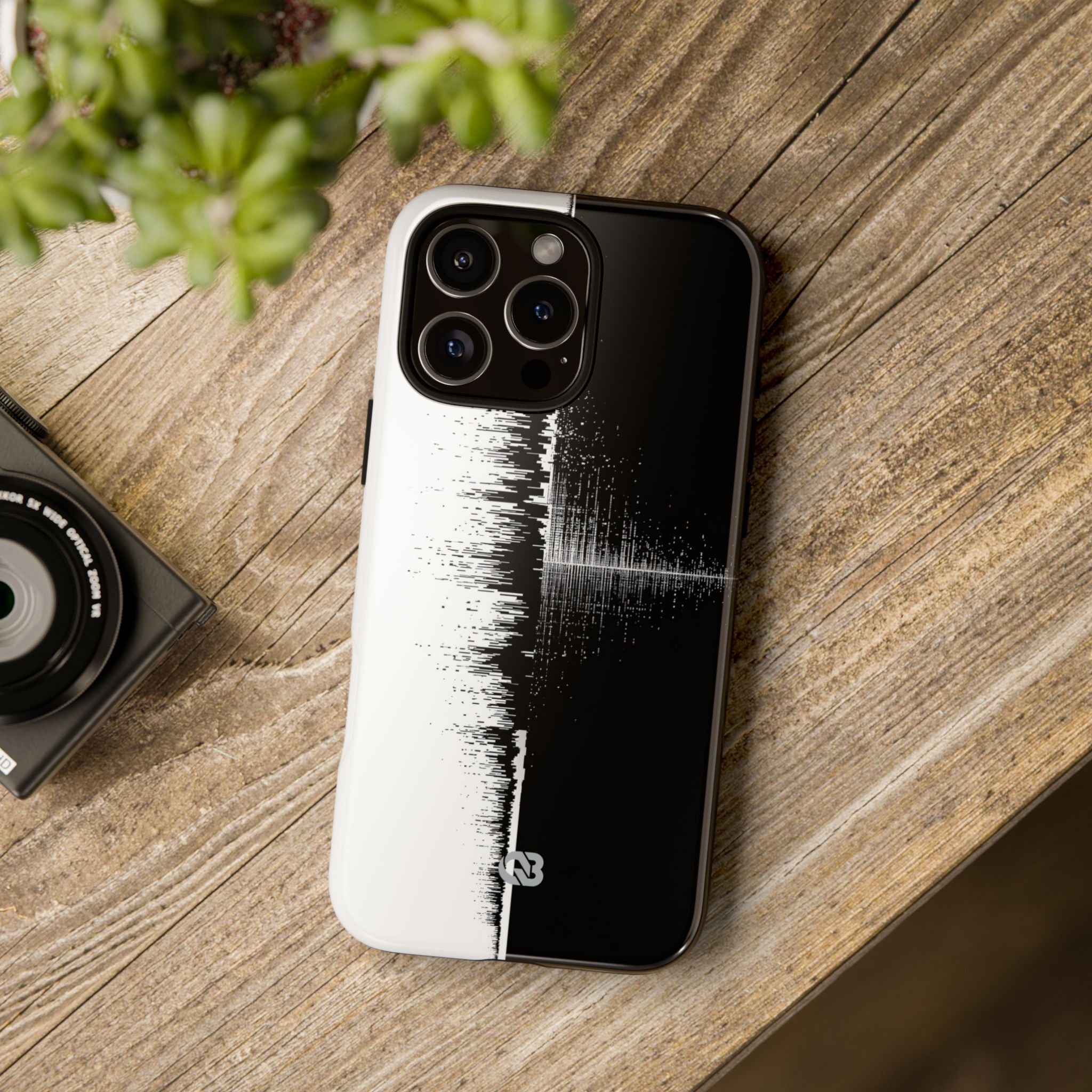 Black Tough Phone Case for iPhone - Static Signal Split