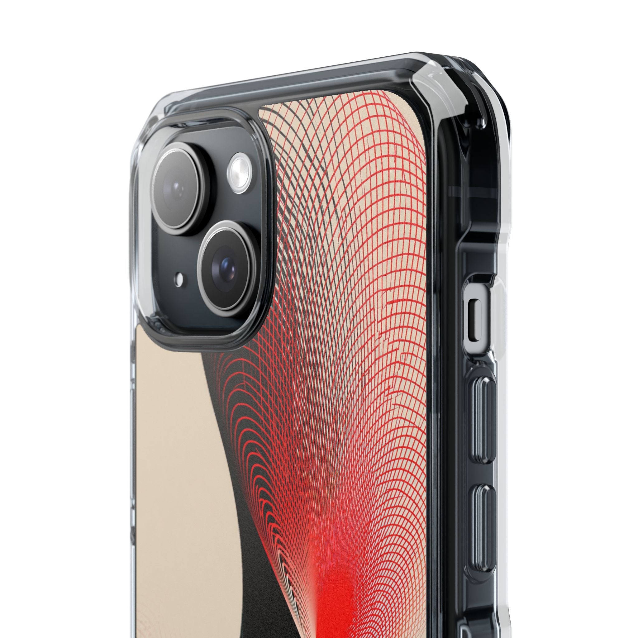 Red Impact MagSafe Phone Case for iPhone - Crimson Grid Vortex